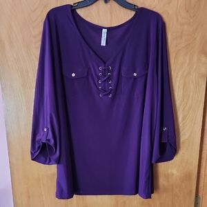 Perseption Deep Purple Lace-Up Blouse